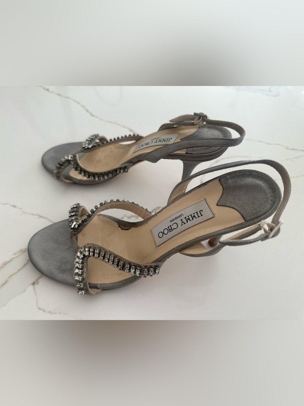 Jimmy Choo Metallic Silver Slingback Heels - Picture 5 of 13